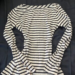 Long sleeve white & navy striped shirt